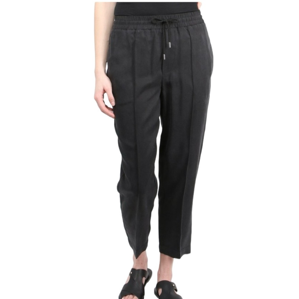 ATM Black Tencel Drawstring Pants Crop Tapered Straight Leg Womens Small Stretch - Picture 1 of 6